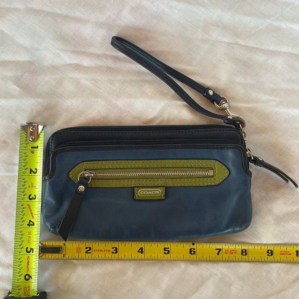 Coach leather blue and green wristlet